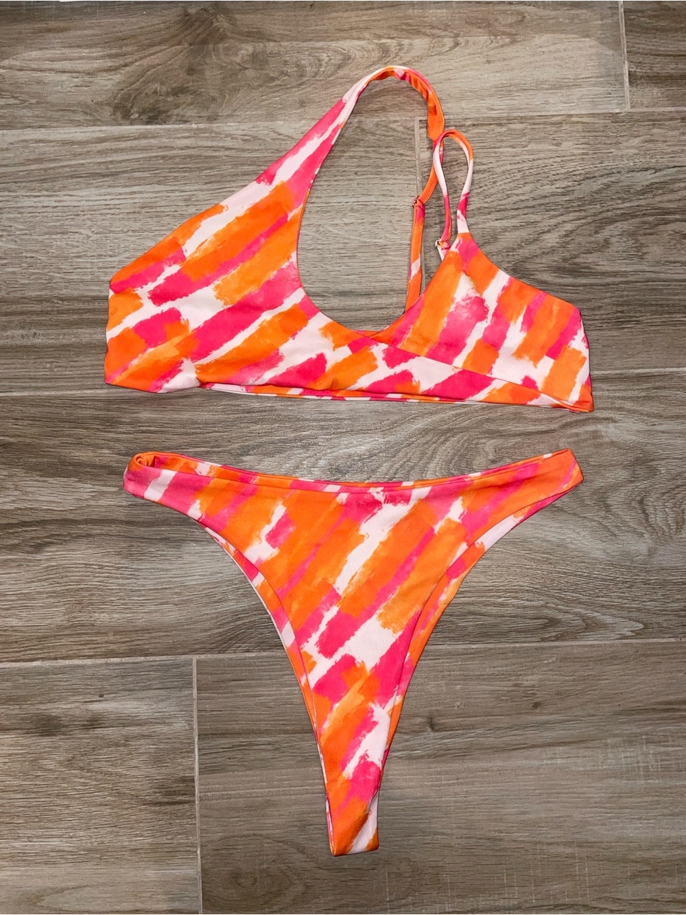 Women’s Orange/Pink/White Brushstroke Bikini Set